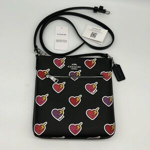 Coach Mini Rowan File Bag With Heart Bolt Print SV/Black Red Purple
